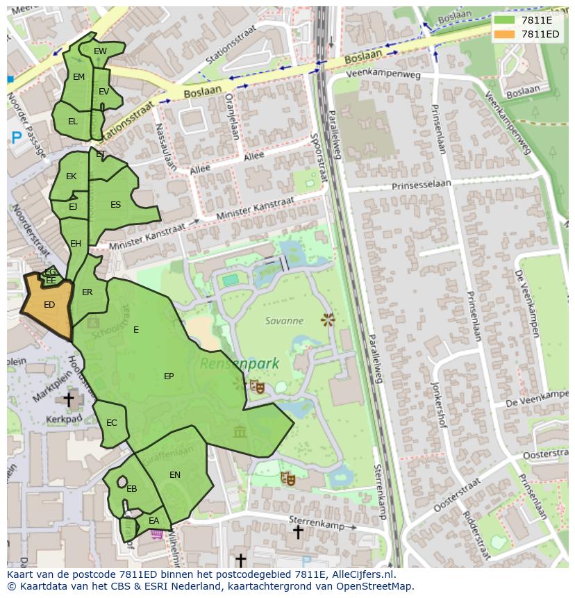 Afbeelding van het postcodegebied 7811 ED op de kaart.