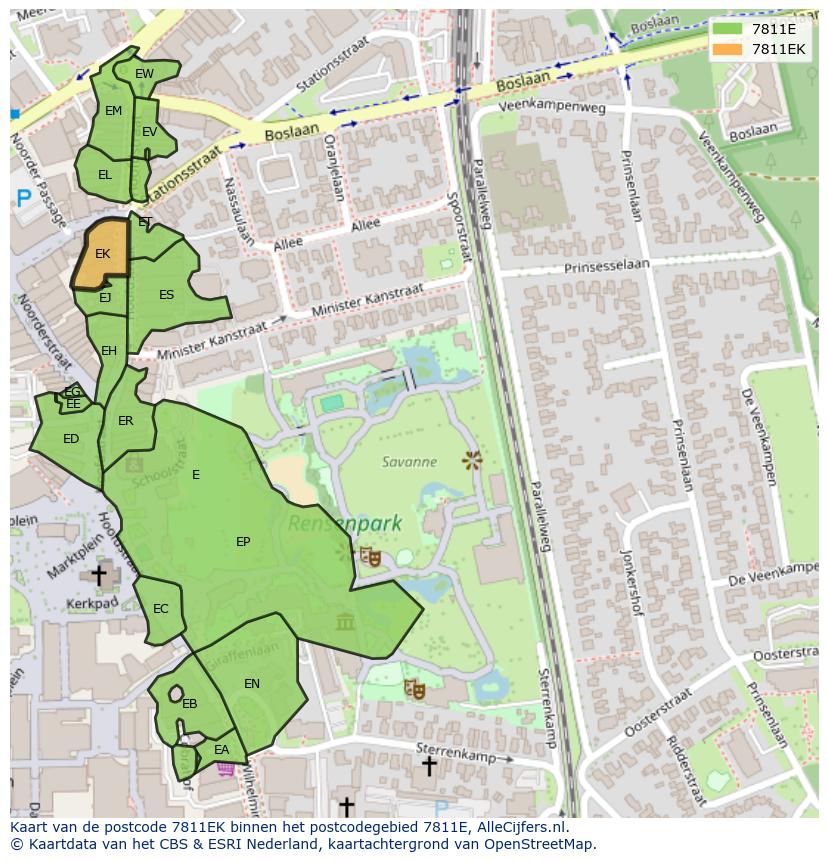 Afbeelding van het postcodegebied 7811 EK op de kaart.