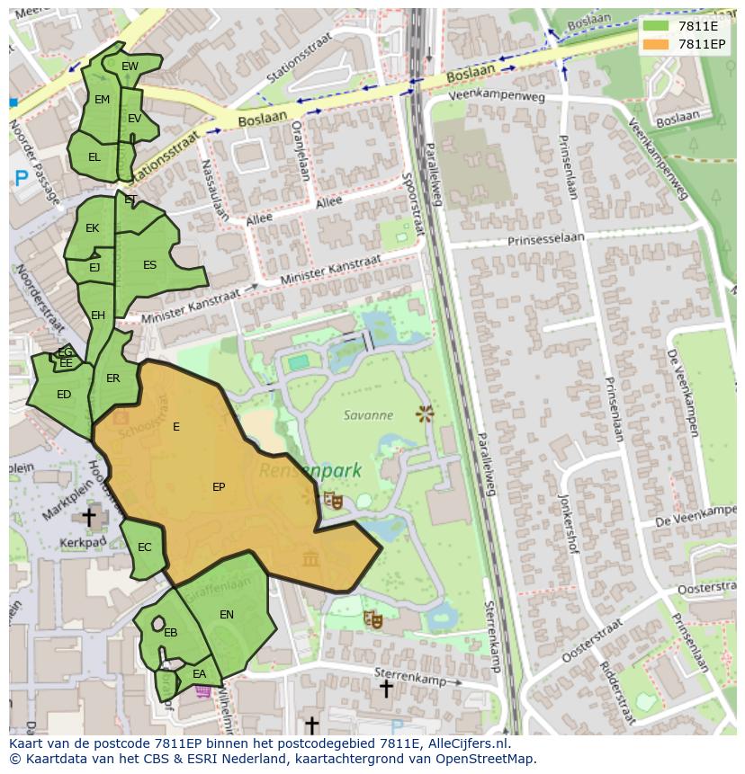 Afbeelding van het postcodegebied 7811 EP op de kaart.