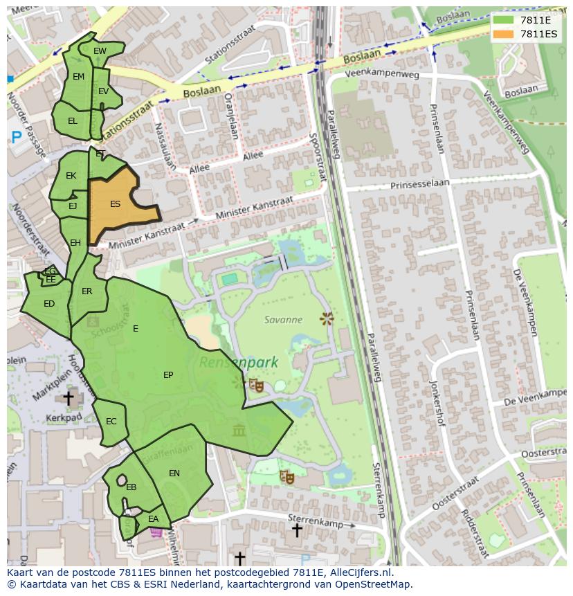 Afbeelding van het postcodegebied 7811 ES op de kaart.