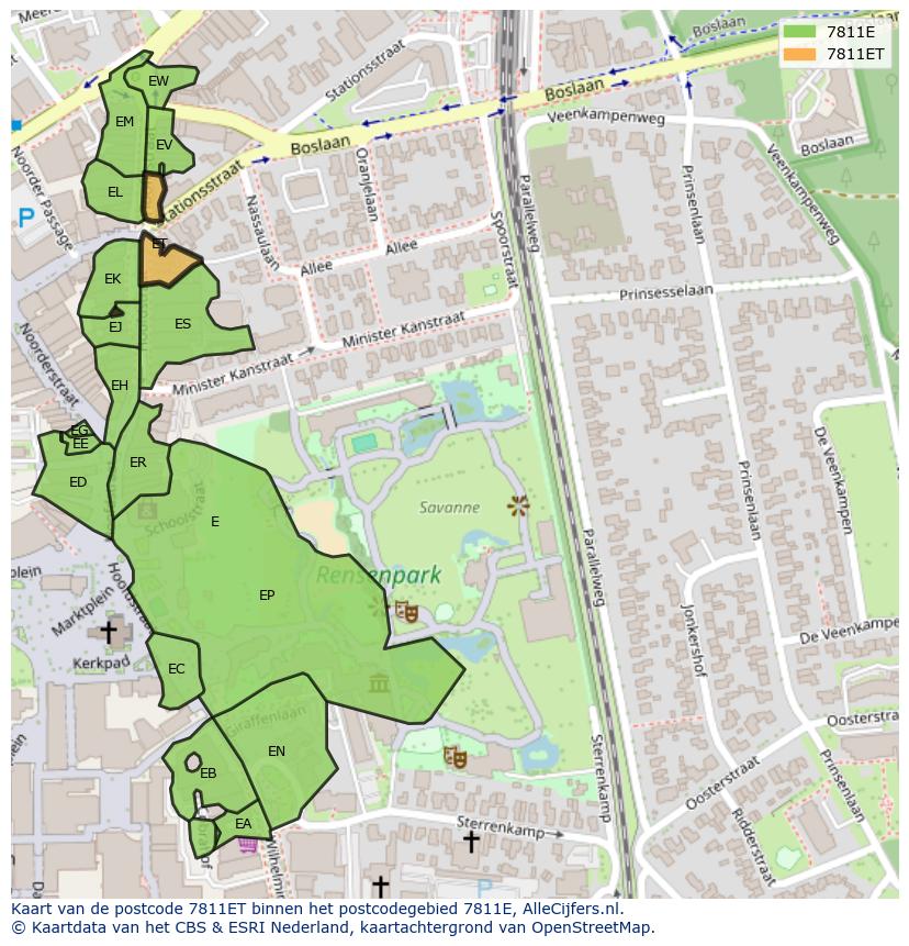 Afbeelding van het postcodegebied 7811 ET op de kaart.