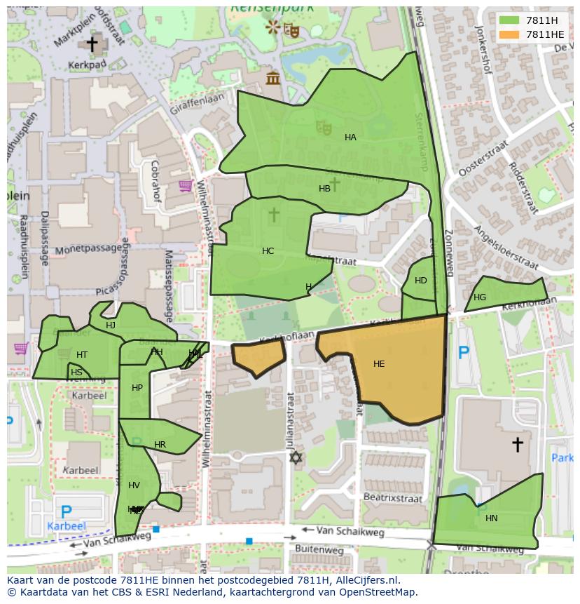 Afbeelding van het postcodegebied 7811 HE op de kaart.