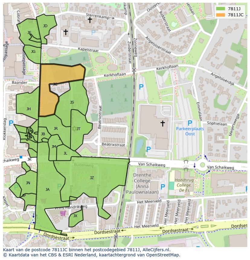 Afbeelding van het postcodegebied 7811 JC op de kaart.