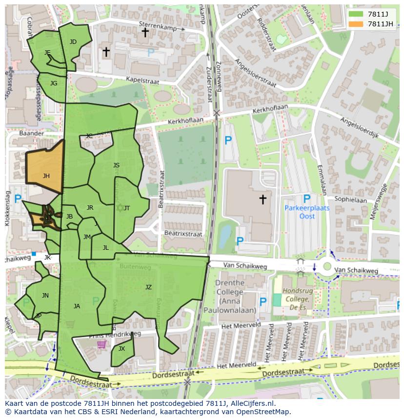 Afbeelding van het postcodegebied 7811 JH op de kaart.