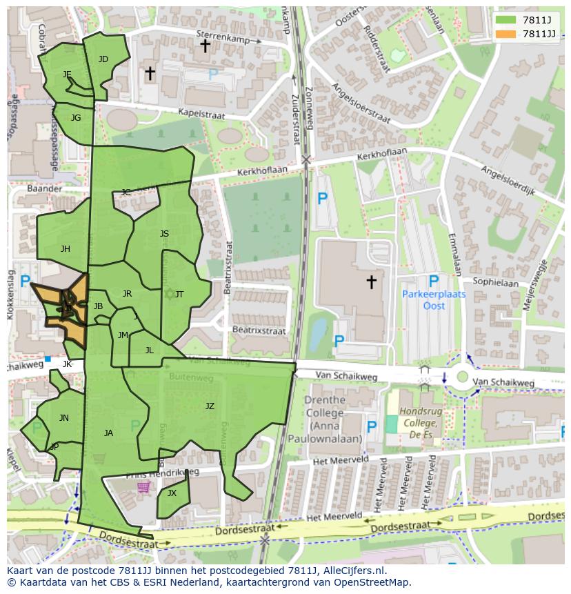 Afbeelding van het postcodegebied 7811 JJ op de kaart.