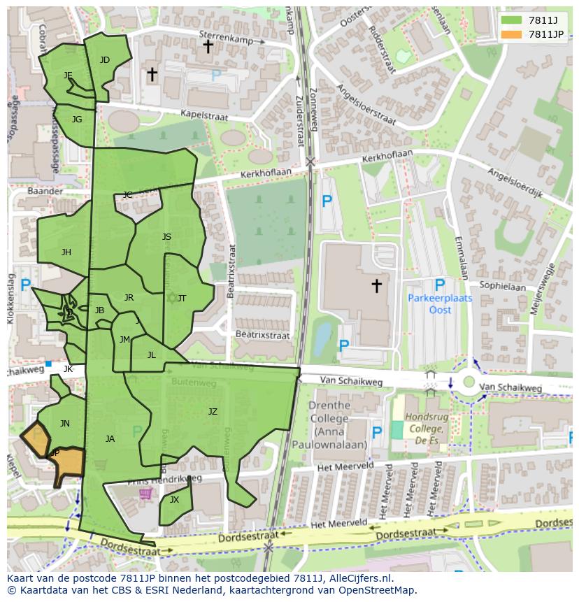 Afbeelding van het postcodegebied 7811 JP op de kaart.