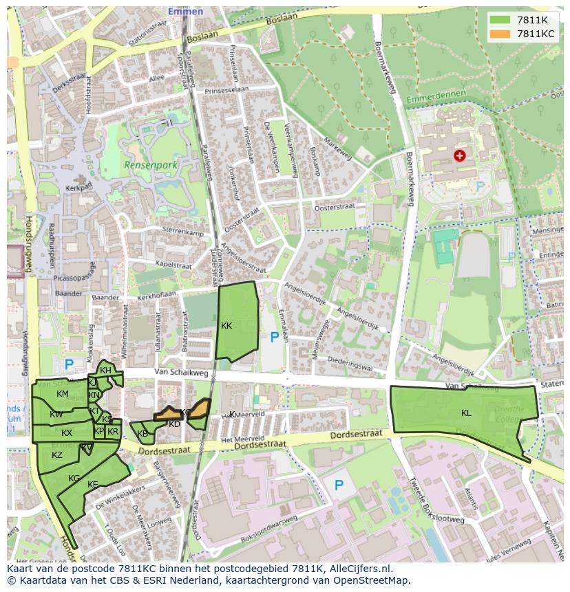 Afbeelding van het postcodegebied 7811 KC op de kaart.