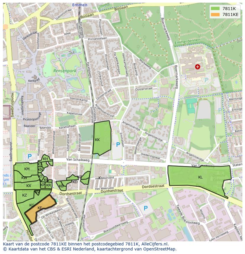 Afbeelding van het postcodegebied 7811 KE op de kaart.