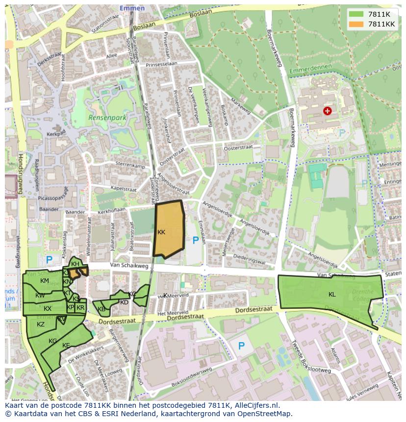 Afbeelding van het postcodegebied 7811 KK op de kaart.