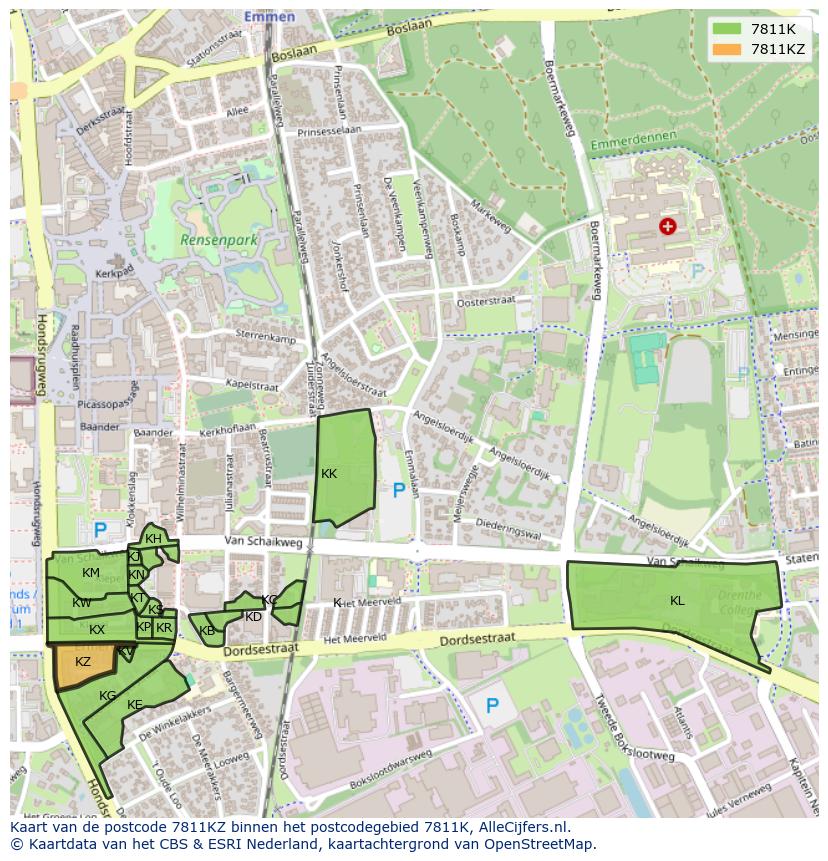 Afbeelding van het postcodegebied 7811 KZ op de kaart.