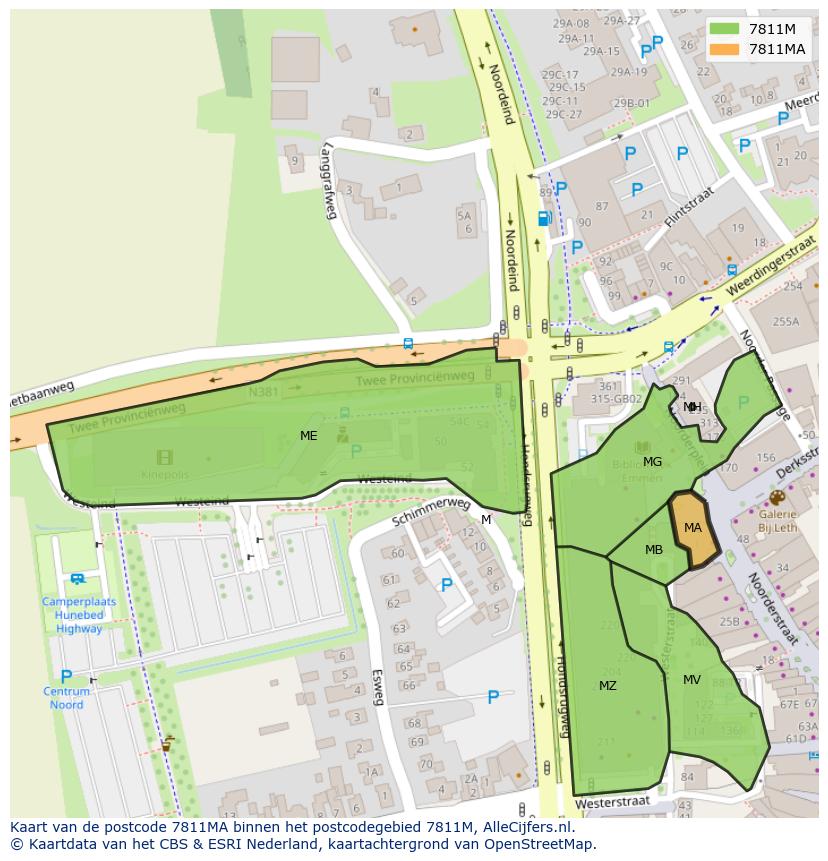 Afbeelding van het postcodegebied 7811 MA op de kaart.