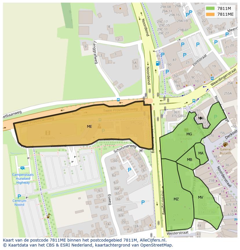 Afbeelding van het postcodegebied 7811 ME op de kaart.