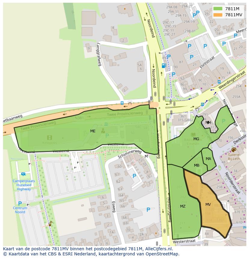 Afbeelding van het postcodegebied 7811 MV op de kaart.