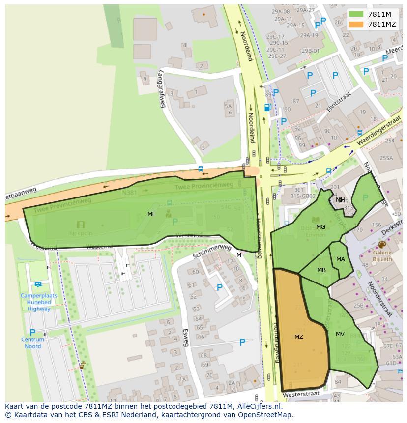 Afbeelding van het postcodegebied 7811 MZ op de kaart.