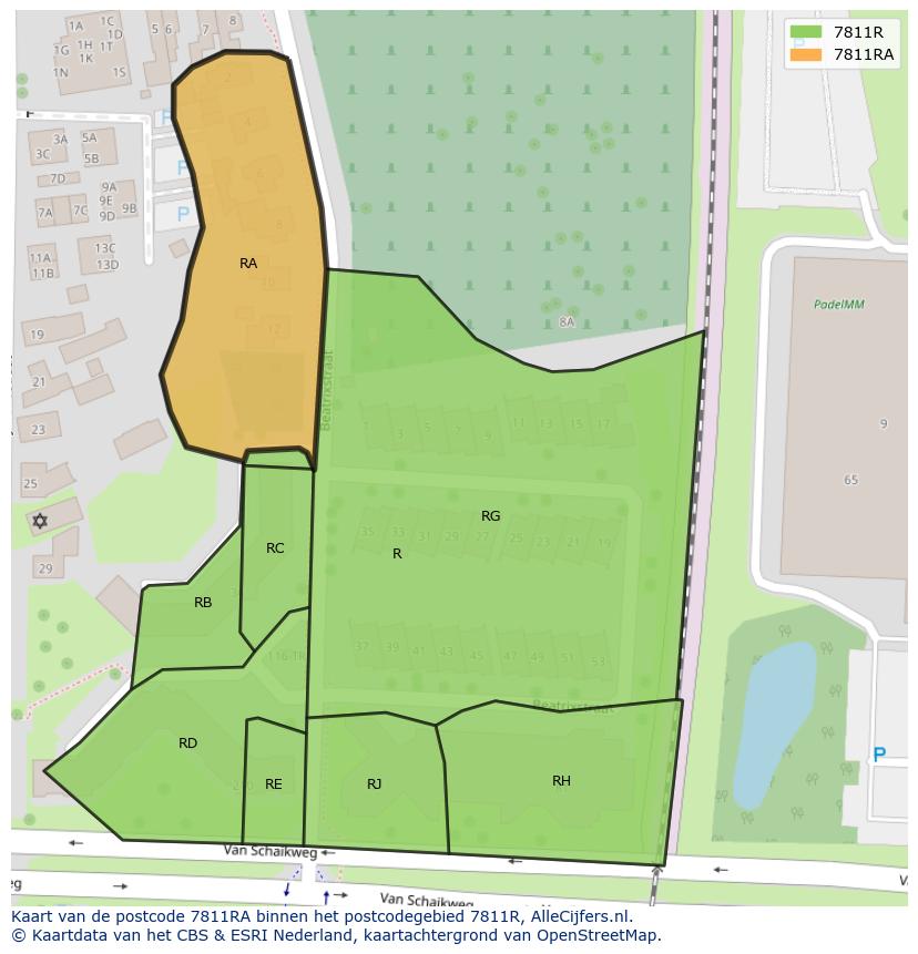 Afbeelding van het postcodegebied 7811 RA op de kaart.