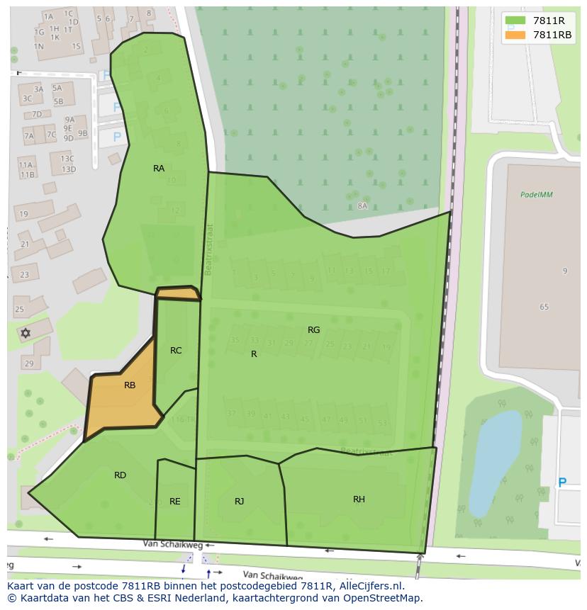 Afbeelding van het postcodegebied 7811 RB op de kaart.