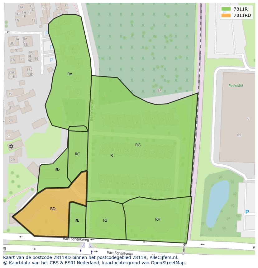 Afbeelding van het postcodegebied 7811 RD op de kaart.