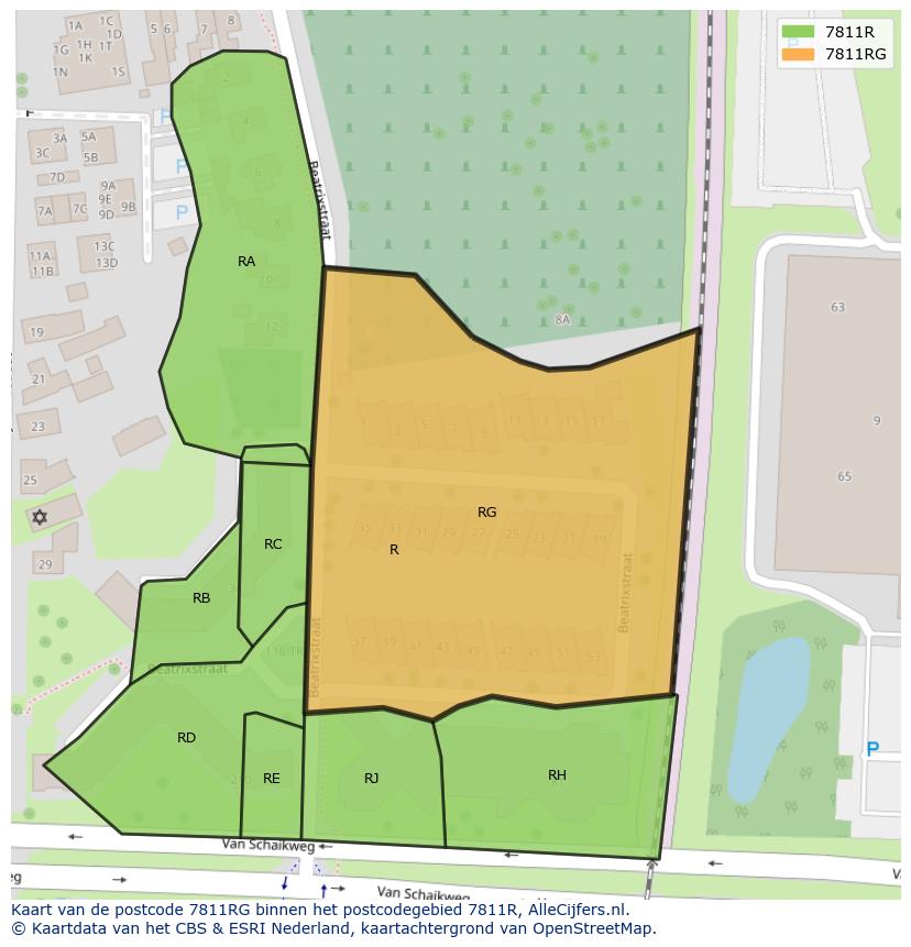 Afbeelding van het postcodegebied 7811 RG op de kaart.