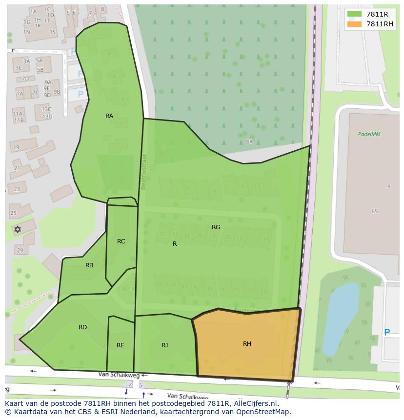 Afbeelding van het postcodegebied 7811 RH op de kaart.