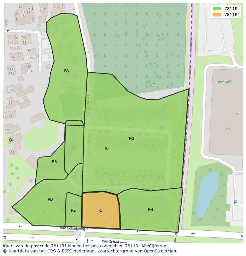 Afbeelding van het postcodegebied 7811 RJ op de kaart.
