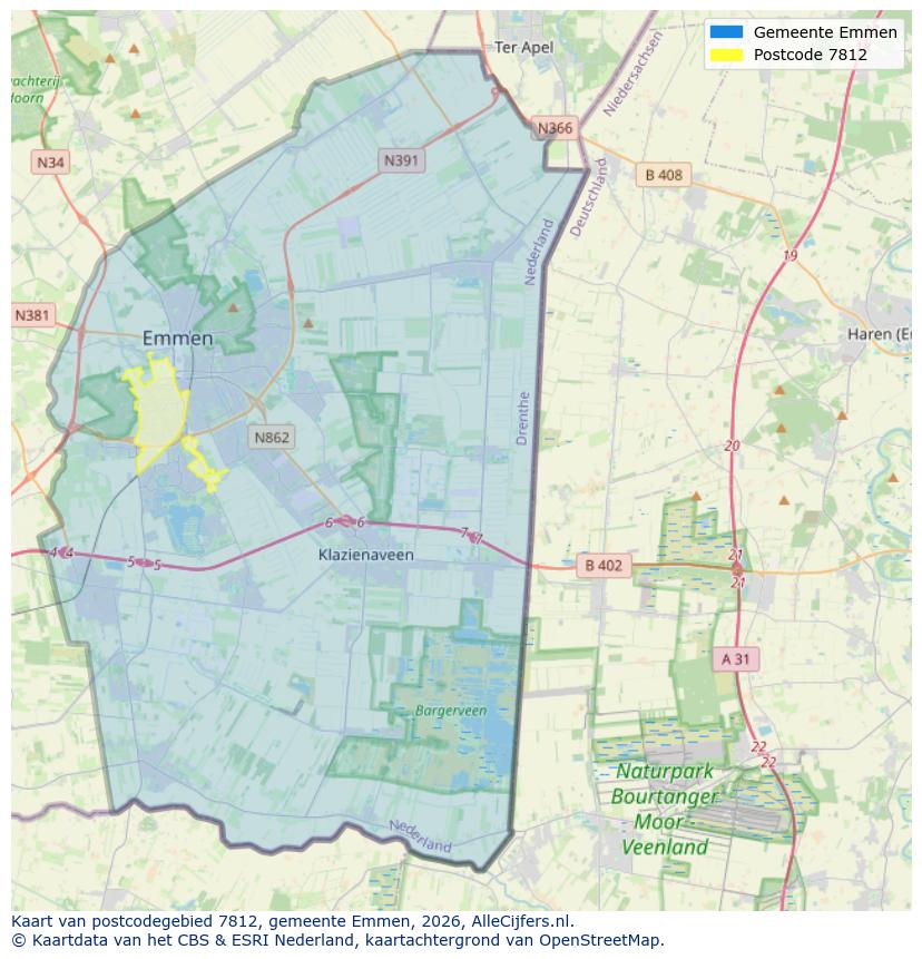Afbeelding van het postcodegebied 7812 op de kaart.