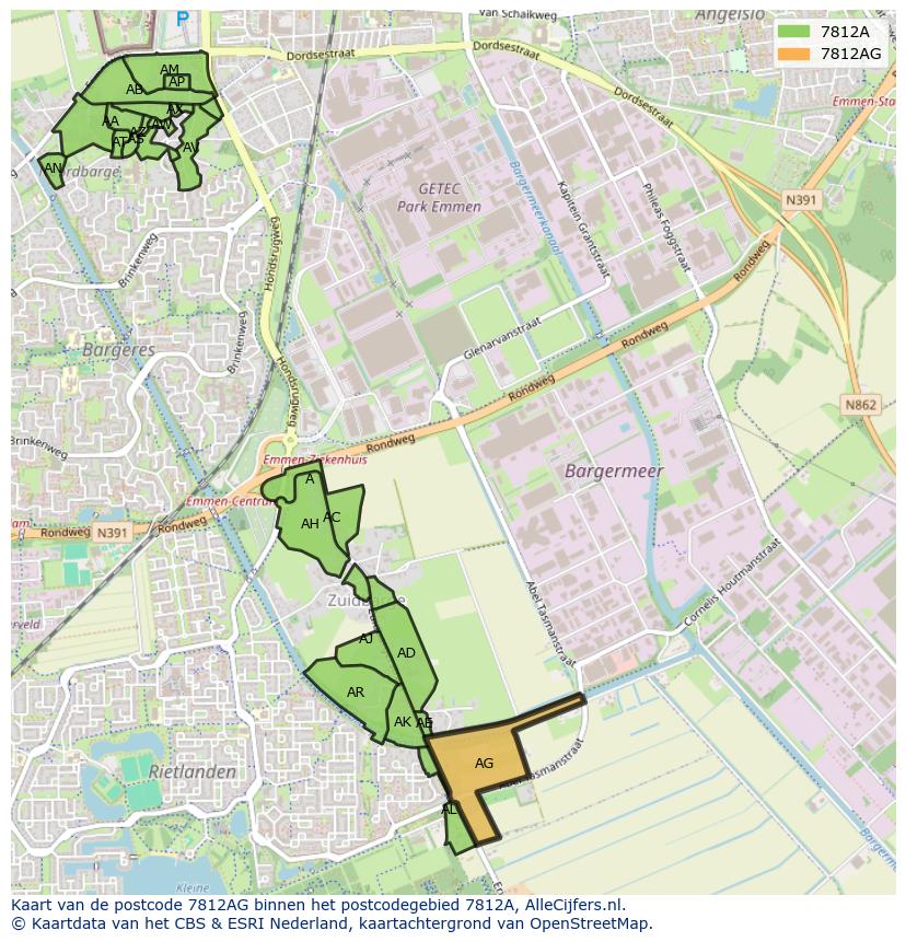 Afbeelding van het postcodegebied 7812 AG op de kaart.