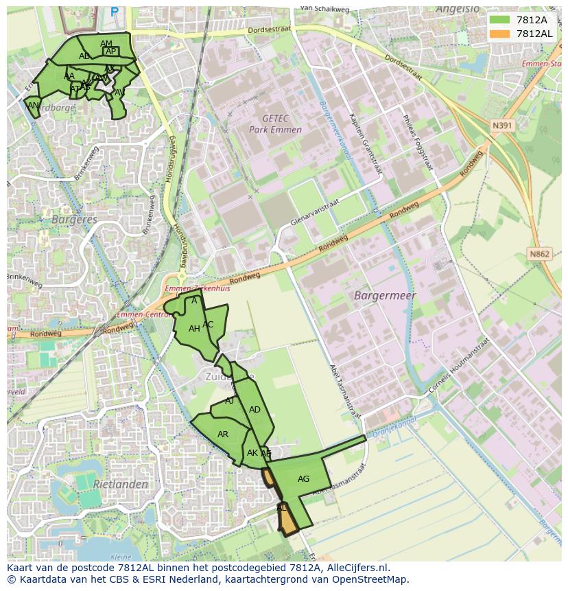 Afbeelding van het postcodegebied 7812 AL op de kaart.