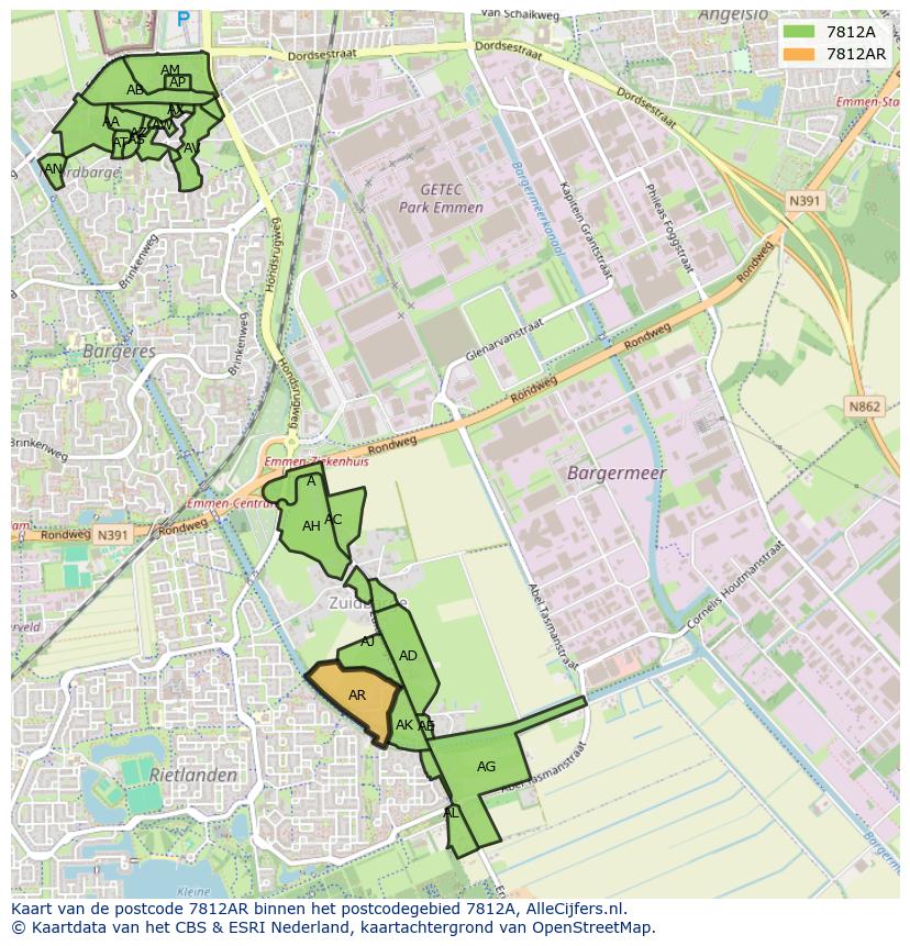 Afbeelding van het postcodegebied 7812 AR op de kaart.