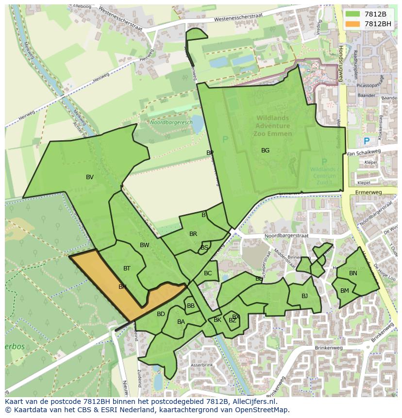 Afbeelding van het postcodegebied 7812 BH op de kaart.