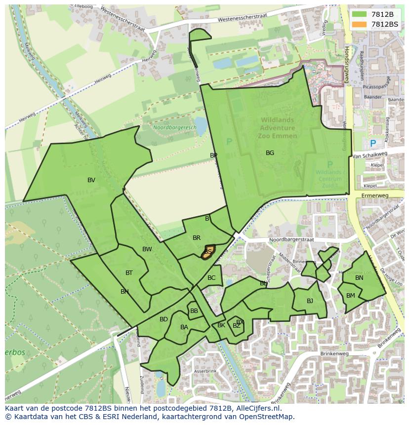 Afbeelding van het postcodegebied 7812 BS op de kaart.
