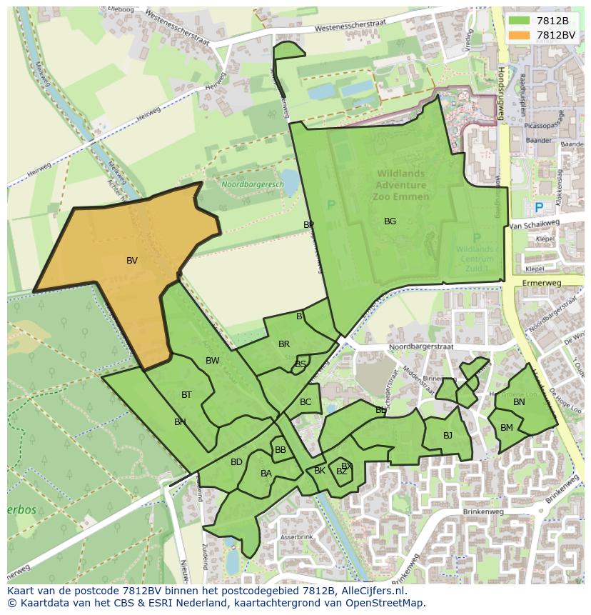 Afbeelding van het postcodegebied 7812 BV op de kaart.