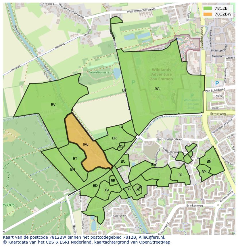 Afbeelding van het postcodegebied 7812 BW op de kaart.