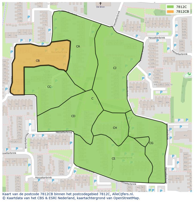 Afbeelding van het postcodegebied 7812 CB op de kaart.