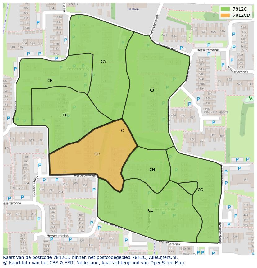 Afbeelding van het postcodegebied 7812 CD op de kaart.