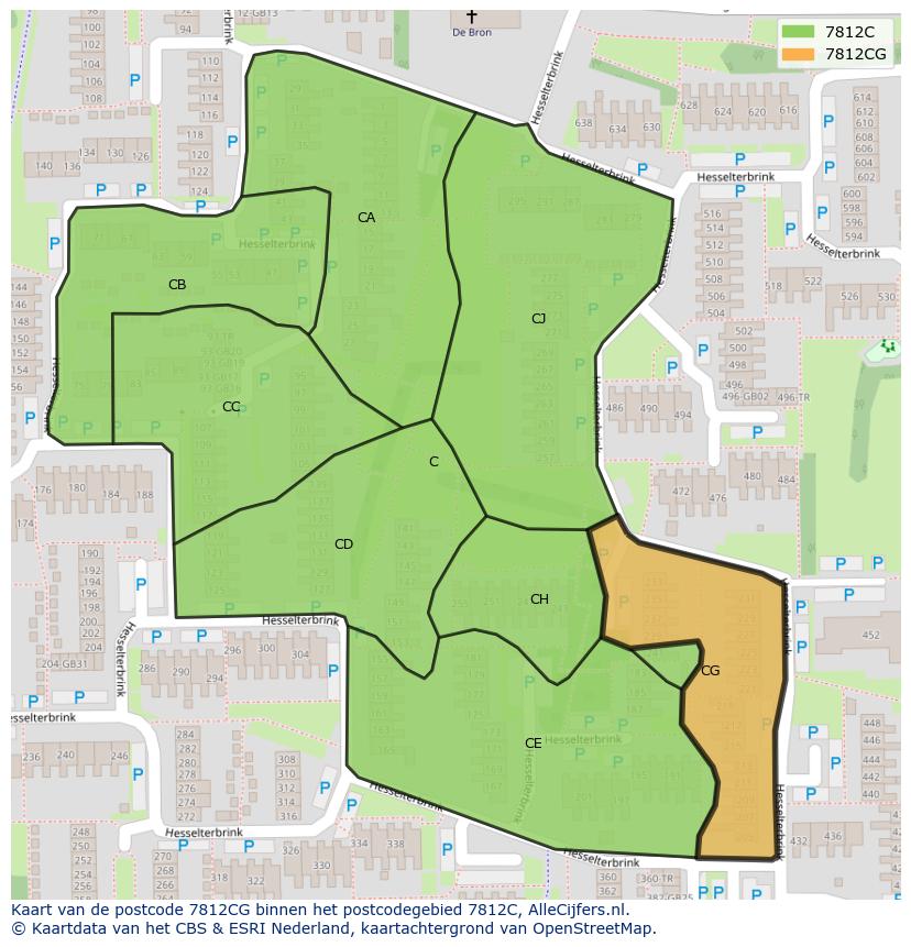 Afbeelding van het postcodegebied 7812 CG op de kaart.