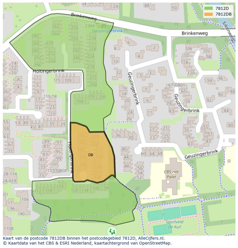 Afbeelding van het postcodegebied 7812 DB op de kaart.