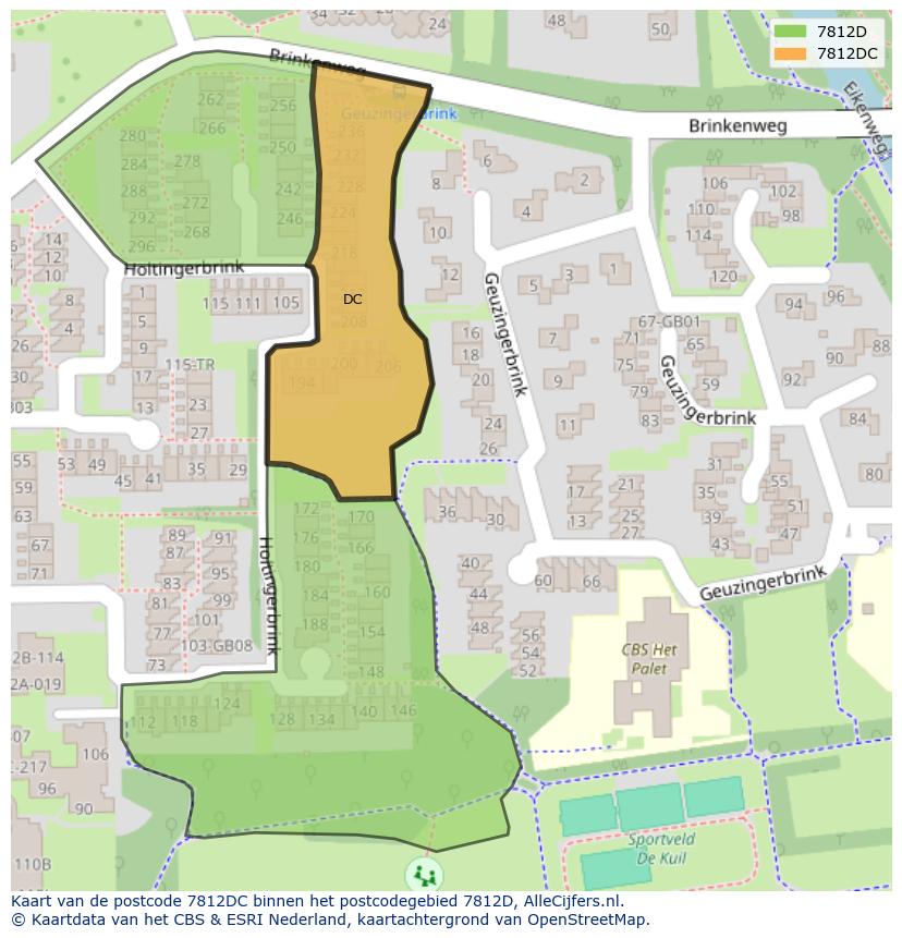 Afbeelding van het postcodegebied 7812 DC op de kaart.