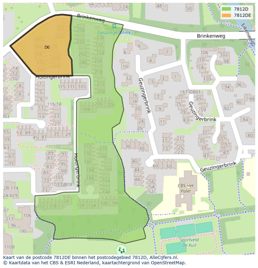 Afbeelding van het postcodegebied 7812 DE op de kaart.