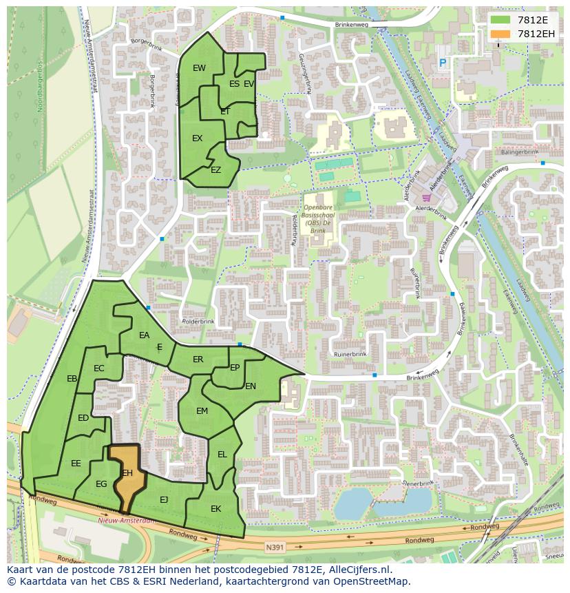 Afbeelding van het postcodegebied 7812 EH op de kaart.