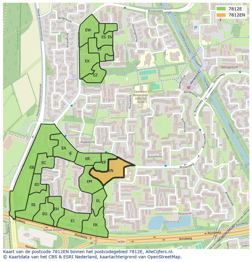 Afbeelding van het postcodegebied 7812 EN op de kaart.