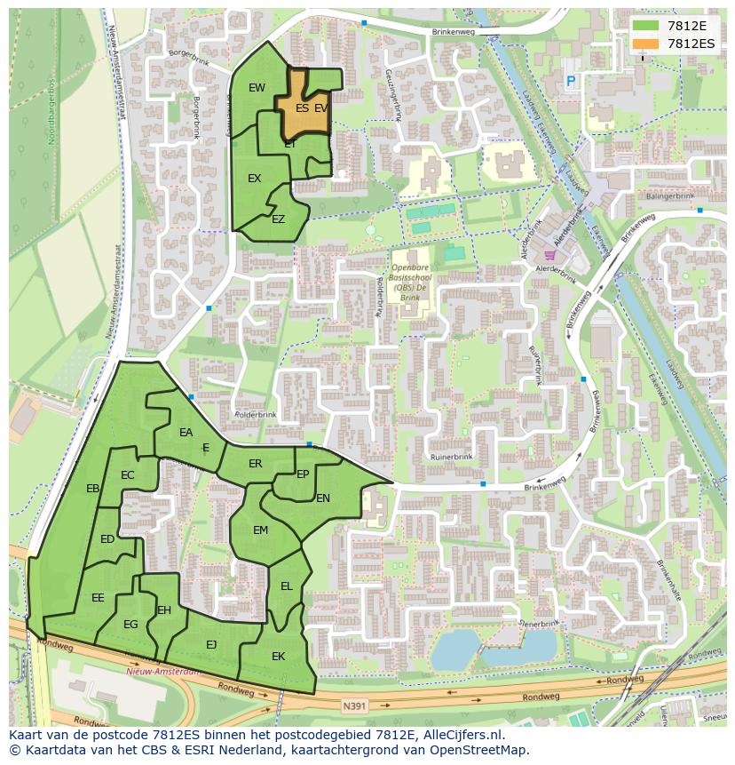 Afbeelding van het postcodegebied 7812 ES op de kaart.