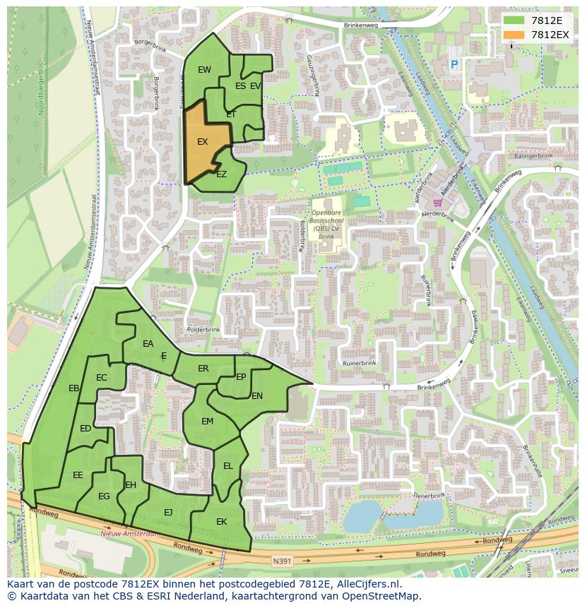 Afbeelding van het postcodegebied 7812 EX op de kaart.