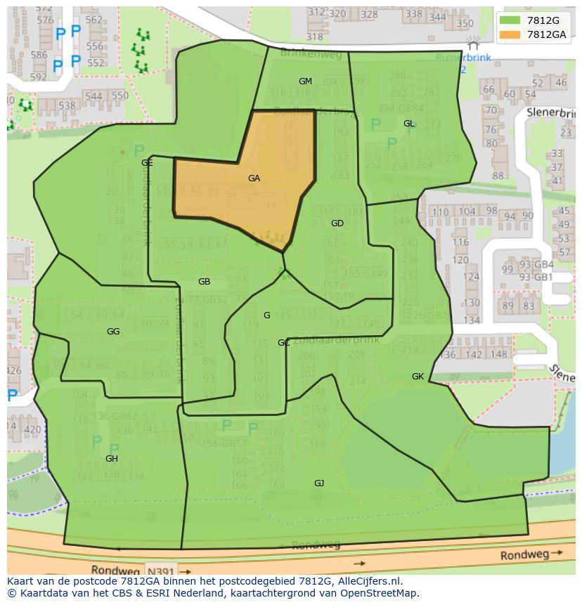 Afbeelding van het postcodegebied 7812 GA op de kaart.