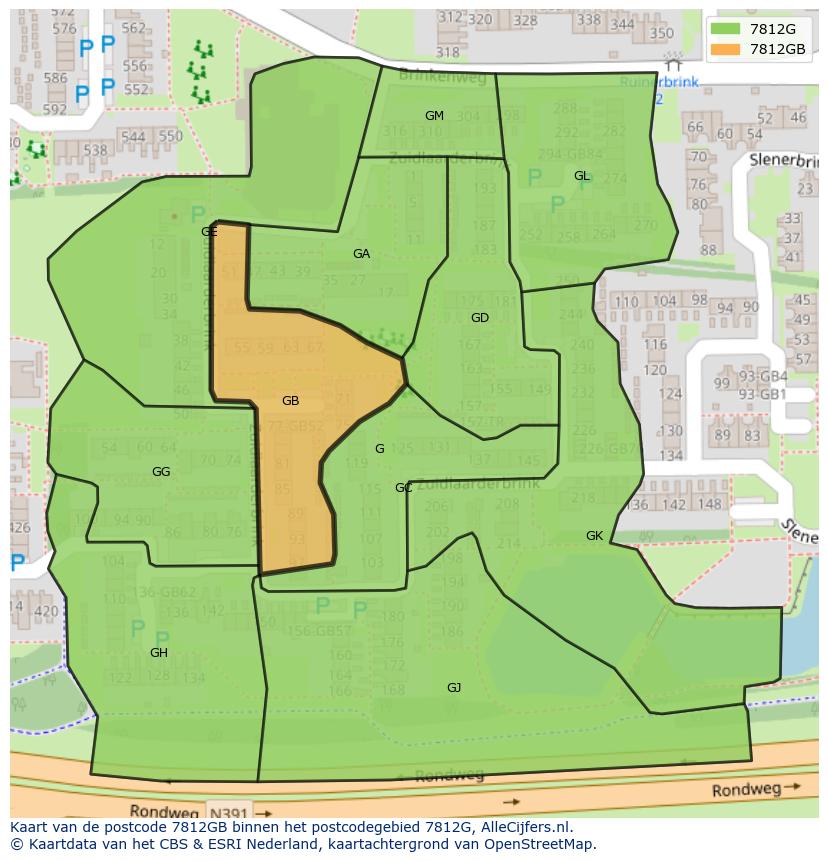 Afbeelding van het postcodegebied 7812 GB op de kaart.