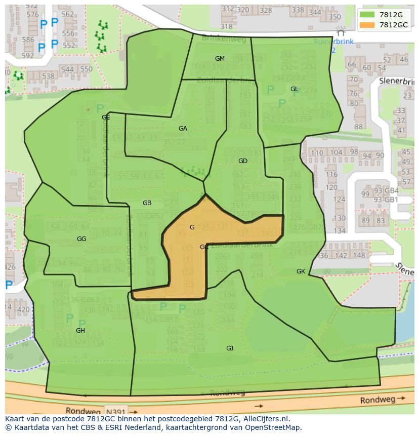 Afbeelding van het postcodegebied 7812 GC op de kaart.