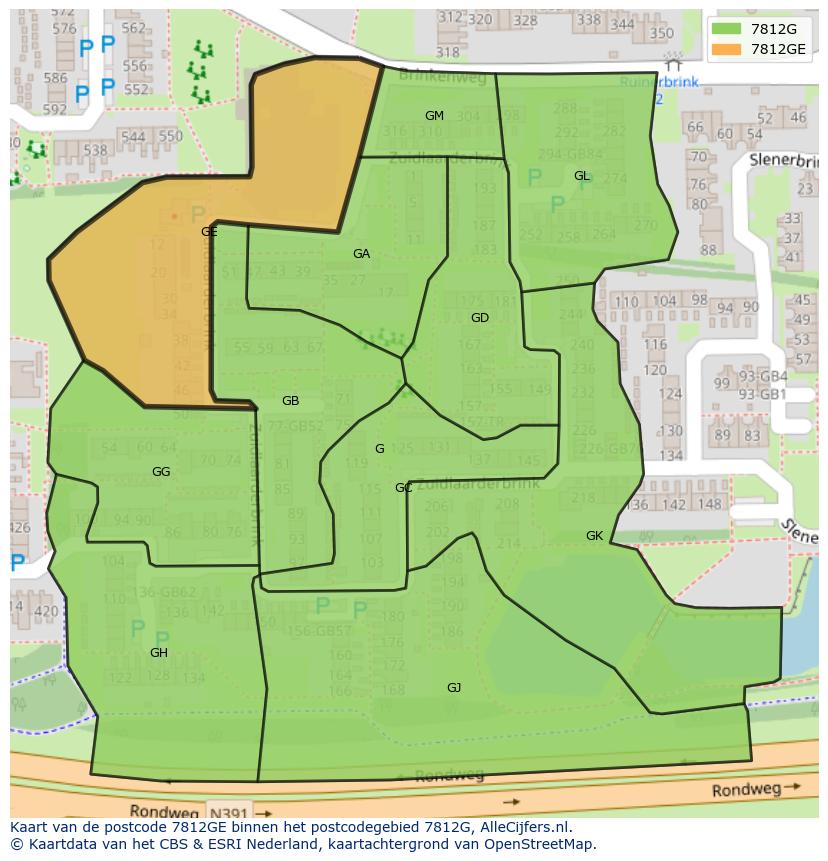 Afbeelding van het postcodegebied 7812 GE op de kaart.