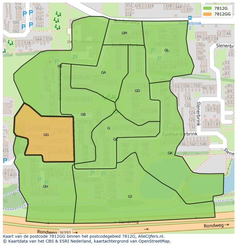 Afbeelding van het postcodegebied 7812 GG op de kaart.