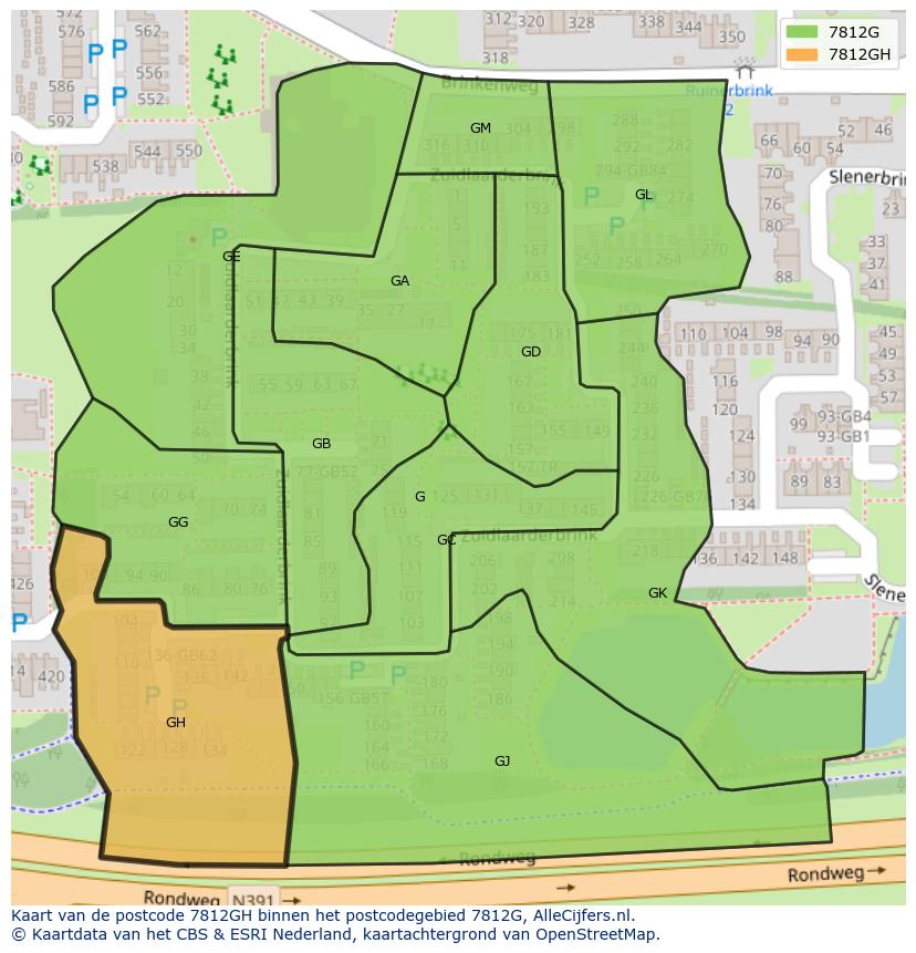 Afbeelding van het postcodegebied 7812 GH op de kaart.