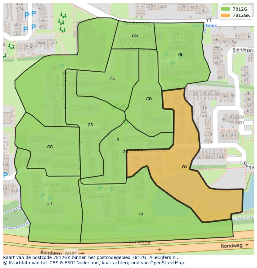 Afbeelding van het postcodegebied 7812 GK op de kaart.