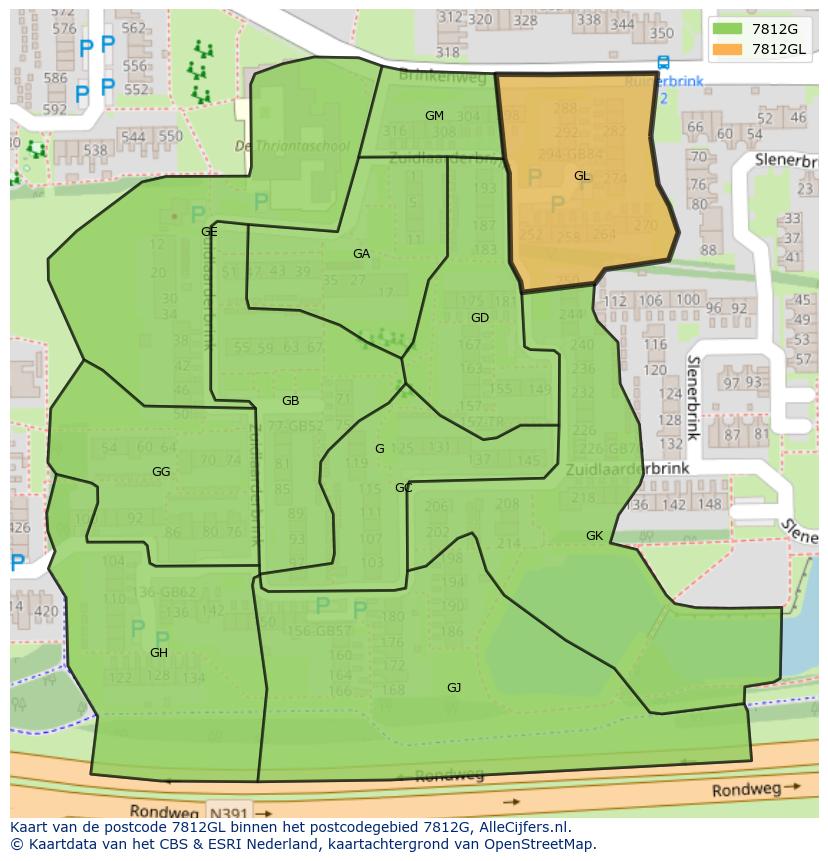 Afbeelding van het postcodegebied 7812 GL op de kaart.